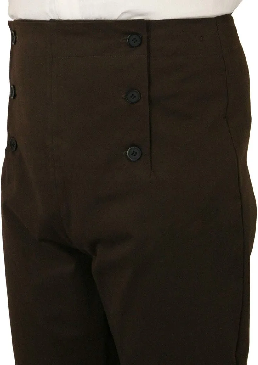 Historical Emporium Men's High Waist Cotton Regency Fall Front Trousers, Costume Cosplay Dress Pants with Suspender Buttons