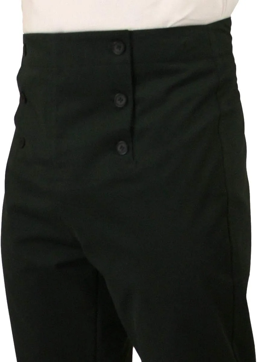 Historical Emporium Men's High Waist Cotton Regency Fall Front Trousers, Costume Cosplay Dress Pants with Suspender Buttons