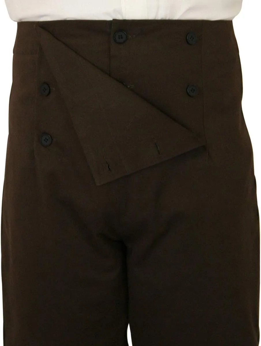 Historical Emporium Men's High Waist Cotton Regency Fall Front Trousers, Costume Cosplay Dress Pants with Suspender Buttons
