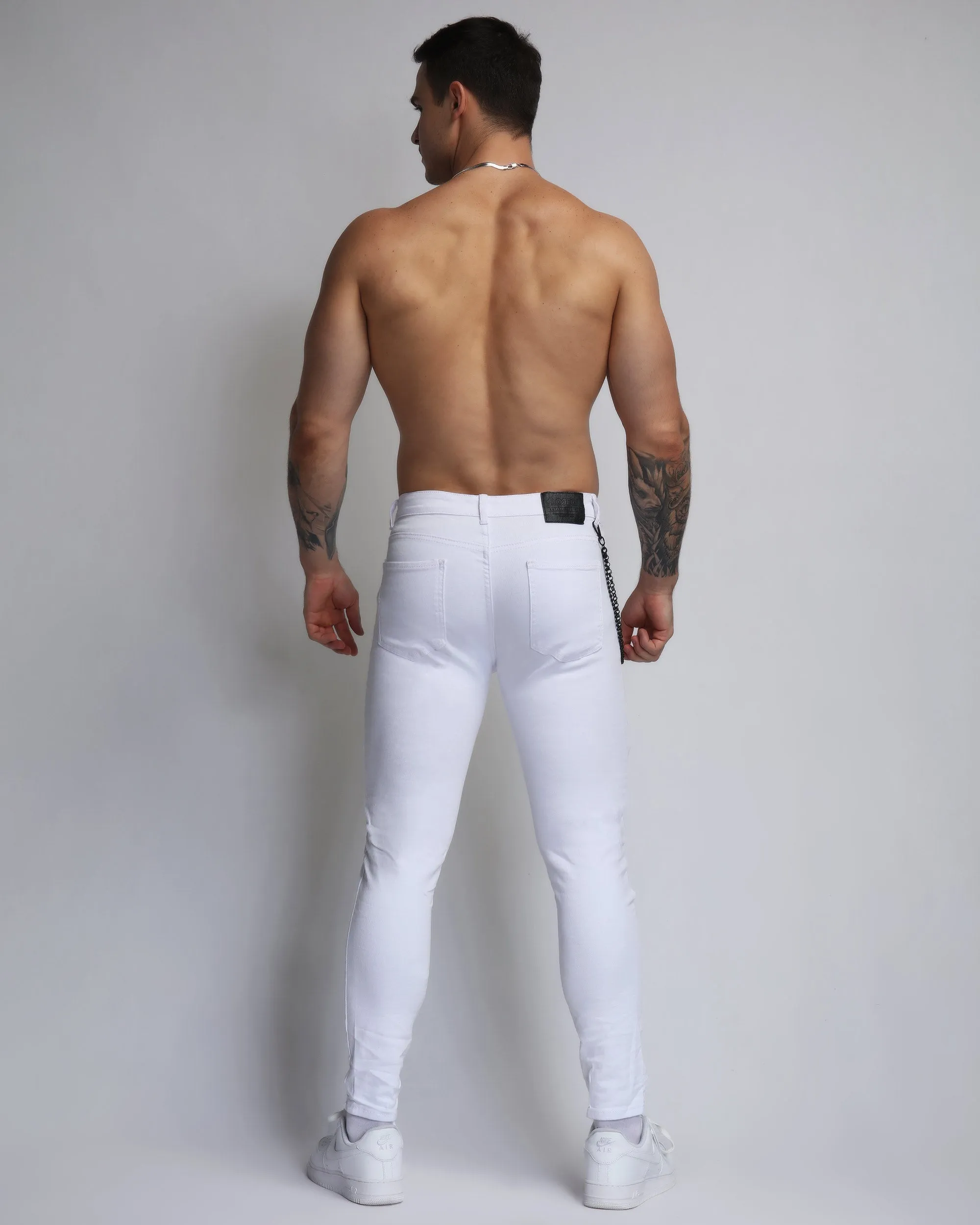 Large Ripped White Jeans with Black Patches-Mexico Local Delivery