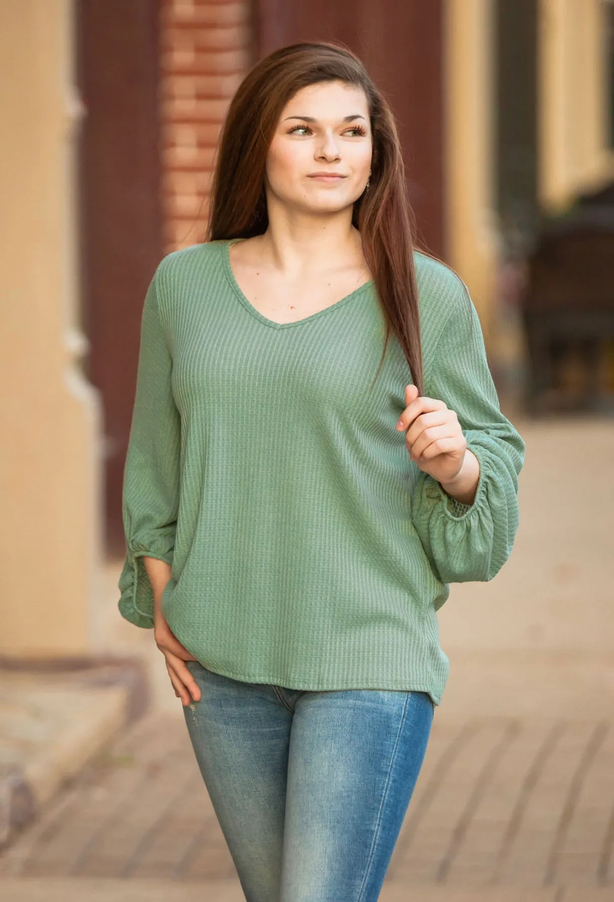 Layne Waffle V Neck Thermal