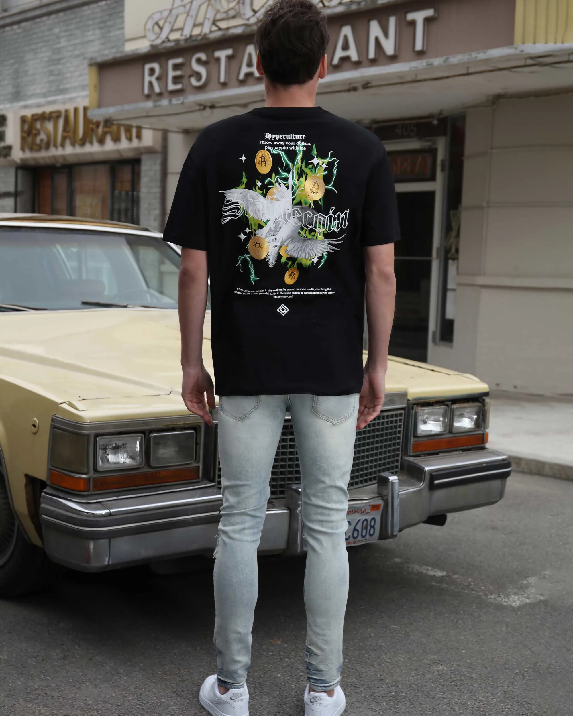 Light Wash Slim Fit Blue Jeans with Graffiti Patch-Mexico Local Delivery
