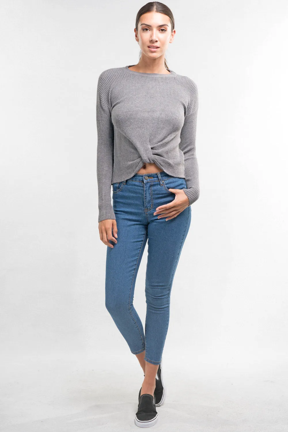 Long Sleeve Pullover Waffle Knit Sweater