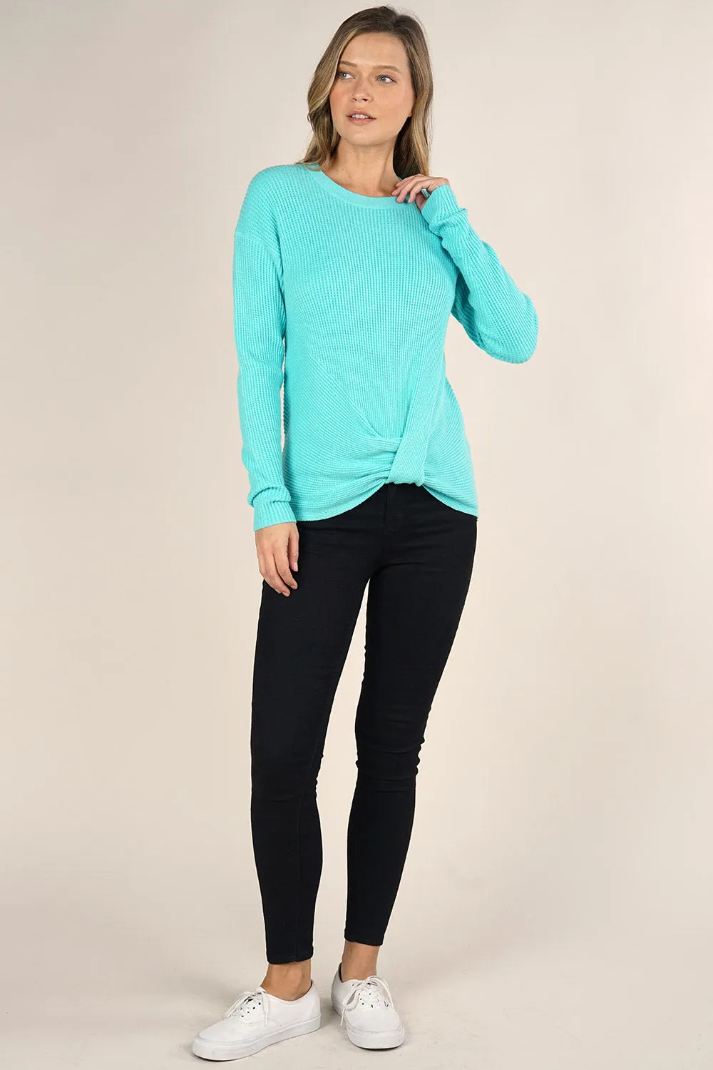Long Sleeve Pullover Waffle Knit Sweater