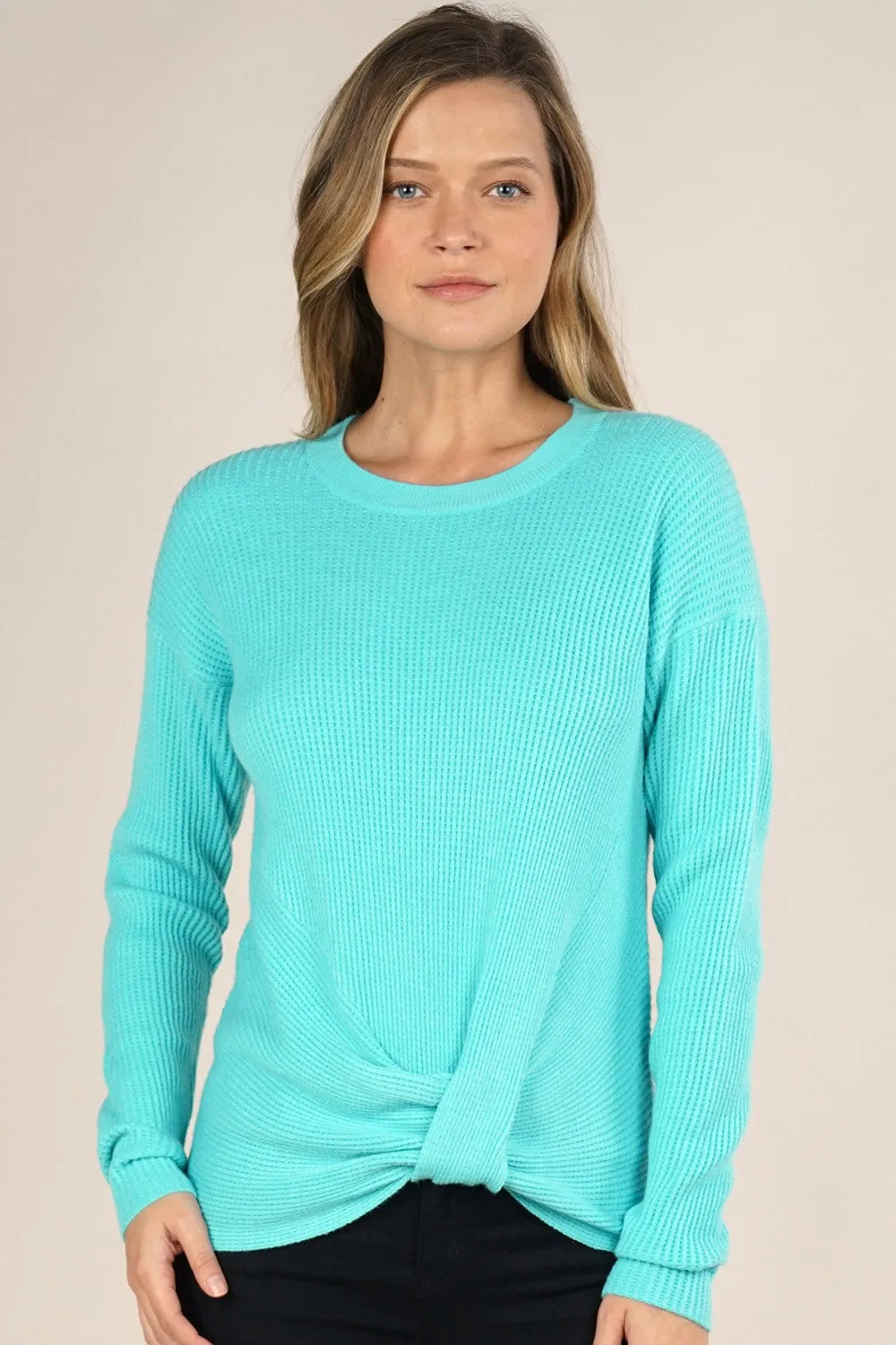 Long Sleeve Pullover Waffle Knit Sweater