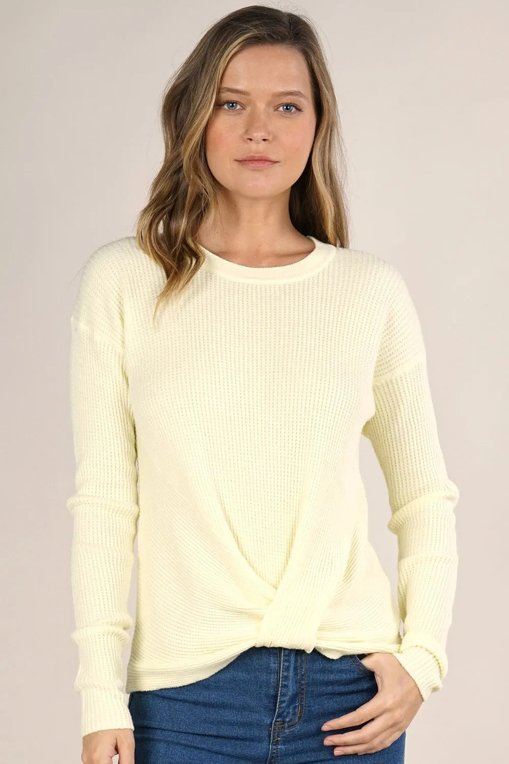 Long Sleeve Pullover Waffle Knit Sweater