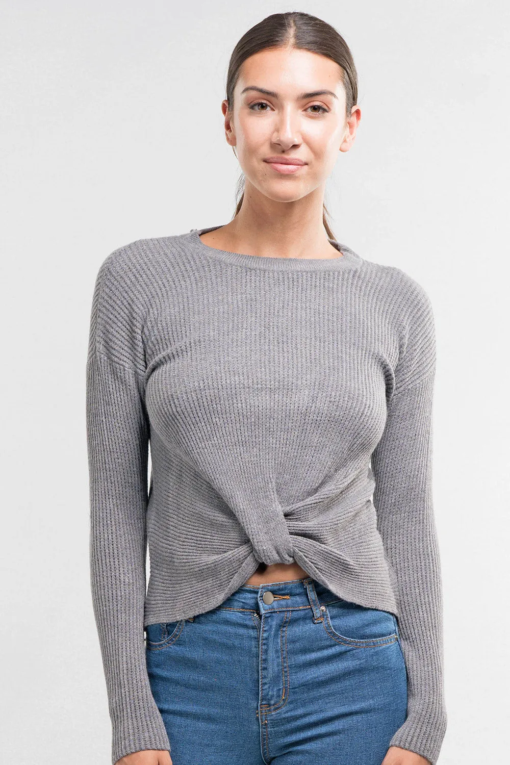 Long Sleeve Pullover Waffle Knit Sweater