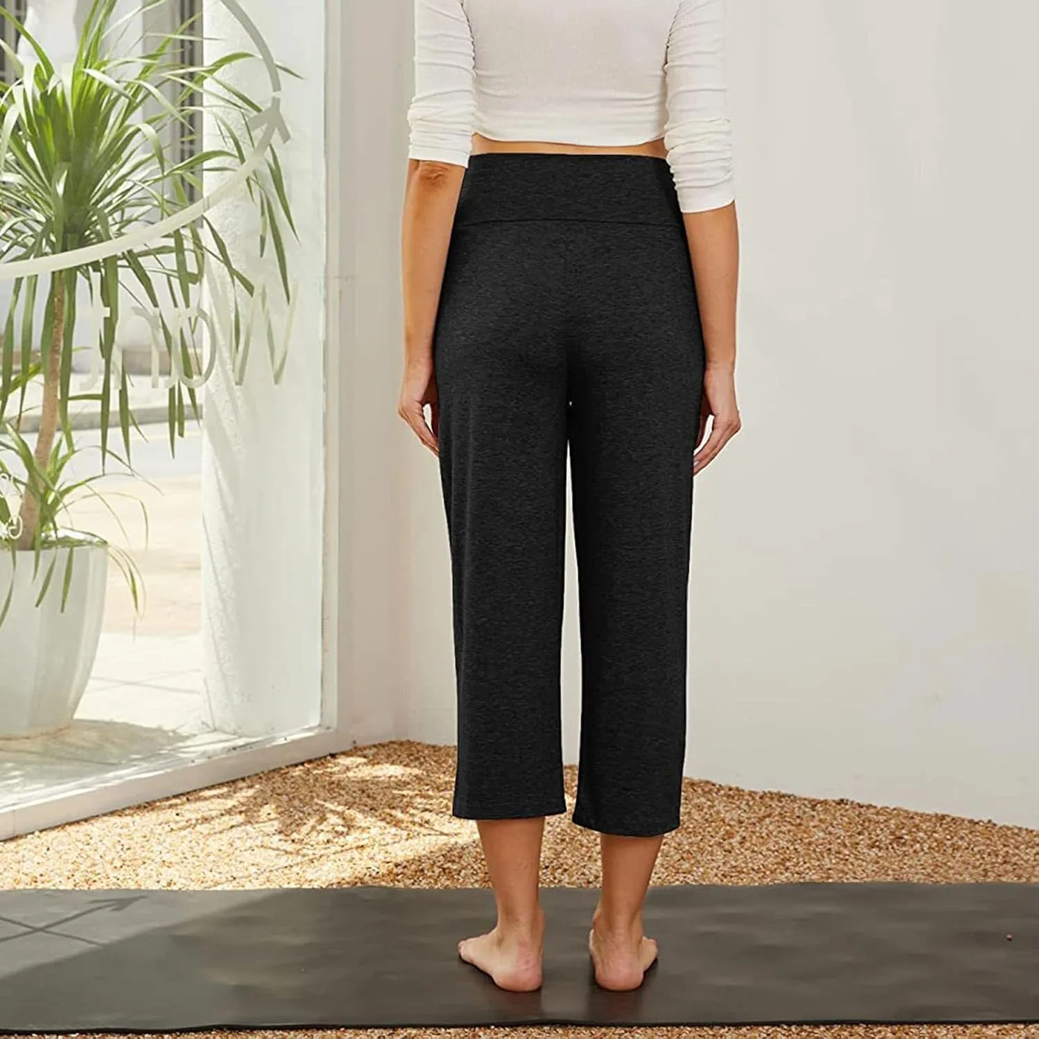 Maternity Capris Leggings for Women High Waist Capri Pants with Pockets Casual Stretchy Comfy Lounge Yoga Leggings