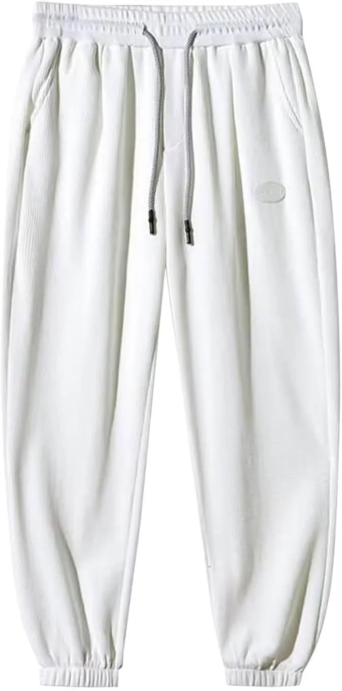 Mens Baggy Cargo Corduroy Pants Loose Fit Wide Leg Drawstring Sweatpants Elastic Waist Open Bottom Casual Pants