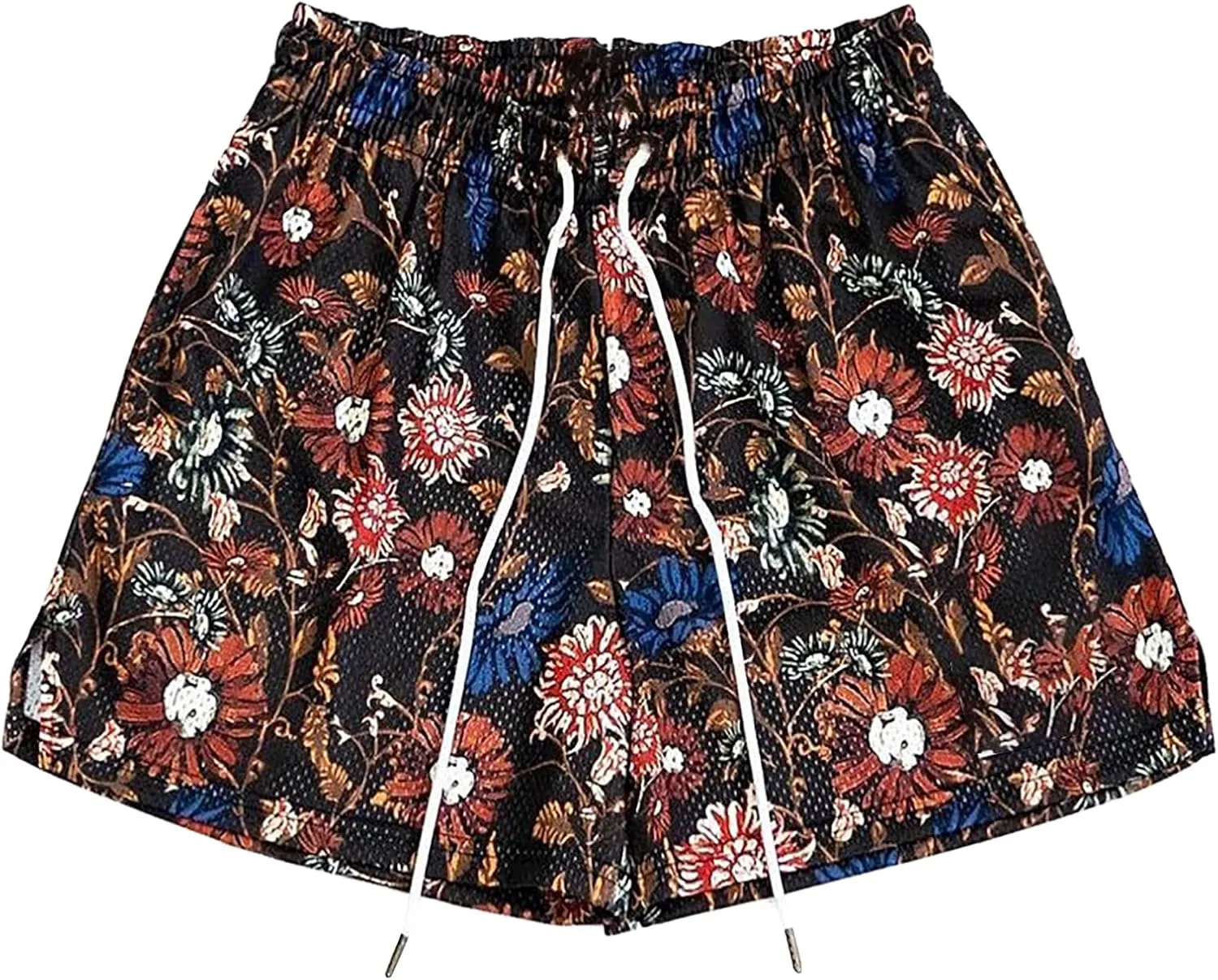 Men's Breathable Athletic Shorts Elastic Waist Quick Dry Gym Workout Shorts Flower Print Fitness Beach Shorts