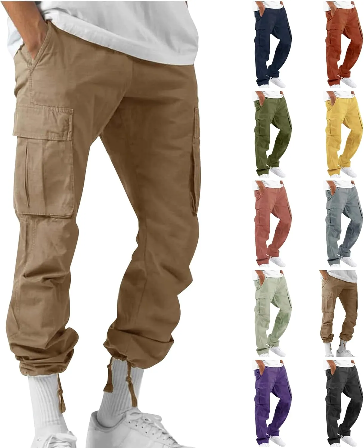 Mens Cargo Pants Relaxed Fit Casual Outdoor Athletic Cotton Joggers Lightweight Camping Hiking Pants with Pockets