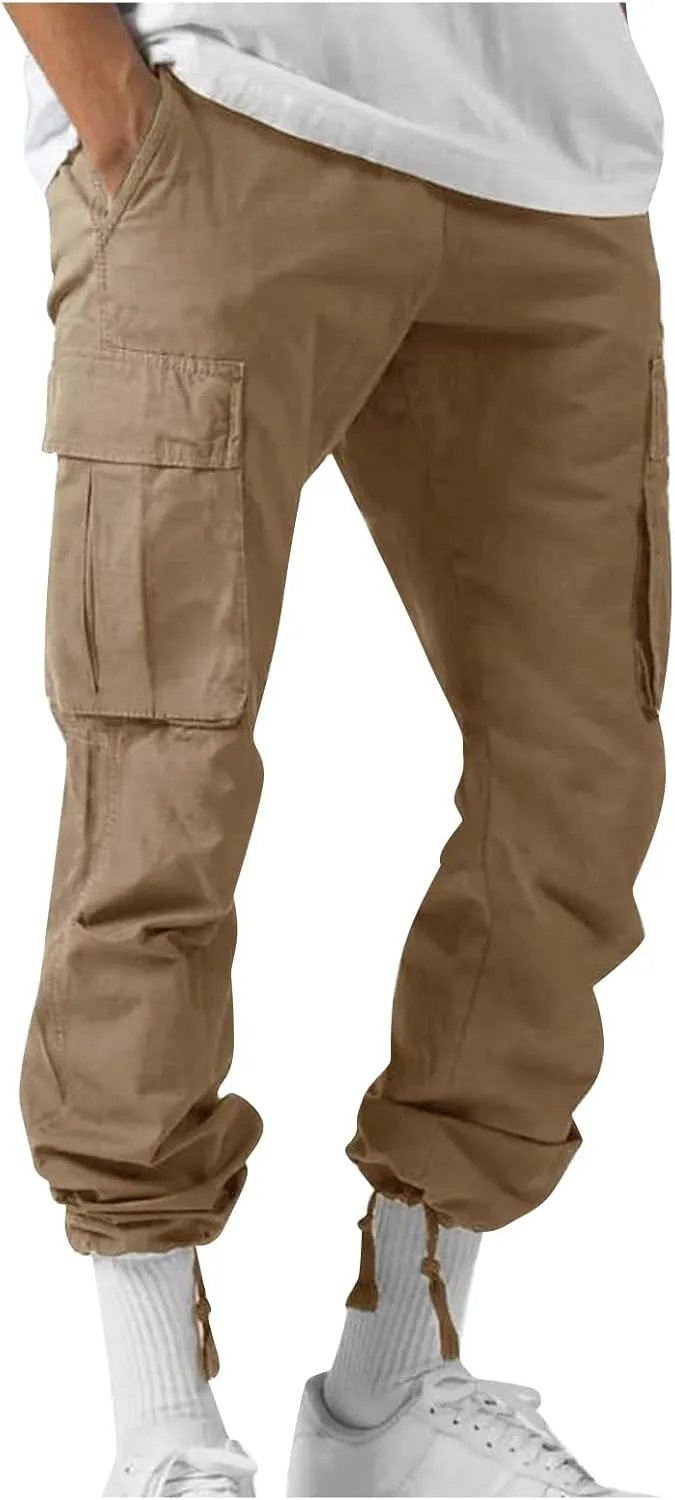 Mens Cargo Pants Relaxed Fit Casual Outdoor Athletic Cotton Joggers Lightweight Camping Hiking Pants with Pockets