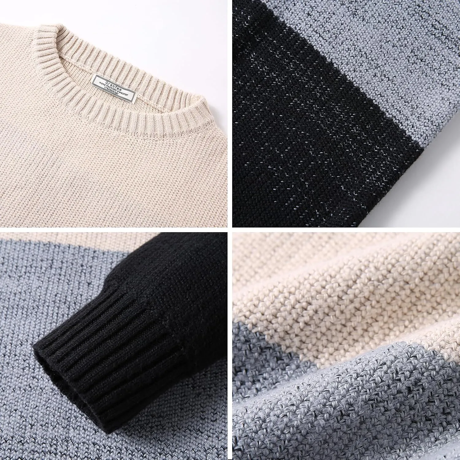 Mens Crewneck Pullover Sweater Striped Color Block Cotton Sweater Thermal Knitted Casual Long Sleeve Sweaters ﻿ ﻿ ﻿ ﻿