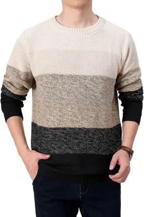 Mens Crewneck Pullover Sweater Striped Color Block Cotton Sweater Thermal Knitted Casual Long Sleeve Sweaters    