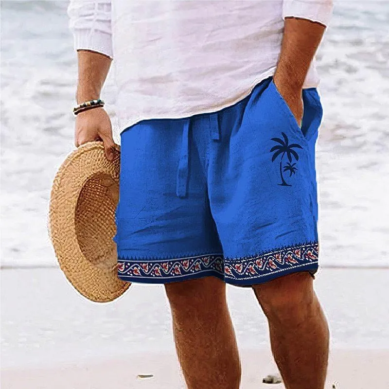 Mens Drawstring Elastic Waist Palm 3D Printed Breathable Beach Shorts 09007230YY