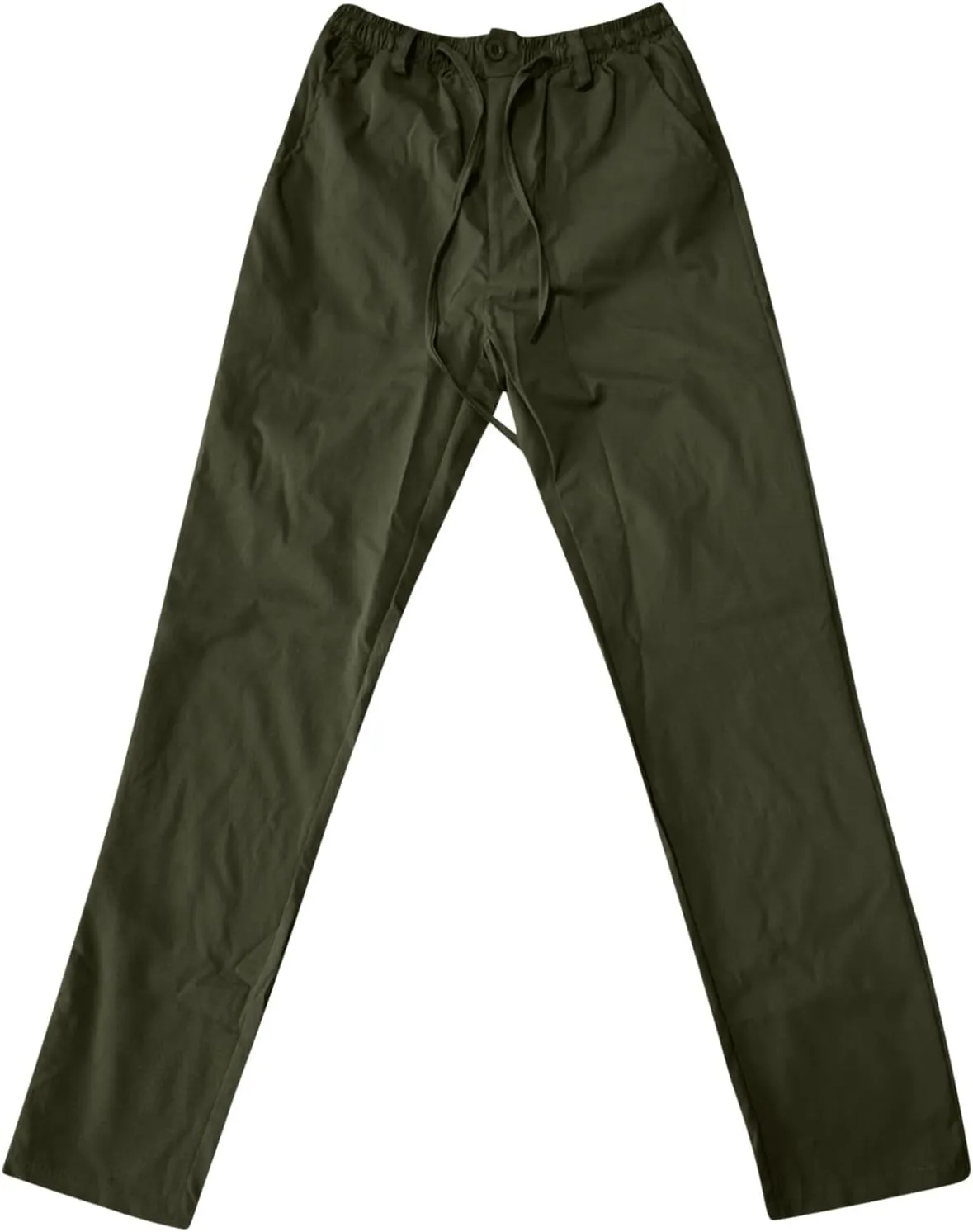 Men's Drawstring Linen Pants Casual Summer Beach Loose Straight Leg Solid Color Trousers