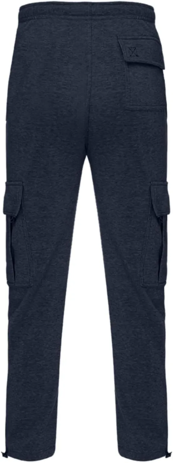 Men's Fleece Cargo Sweatpants Drawstring Loose Fit Sweatpants Active Athletic Workout Jogger Pant for Men with Pockets