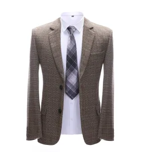 Men's Formal Brown Plaid Notch Lapel Blazer