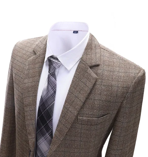 Men's Formal Brown Plaid Notch Lapel Blazer