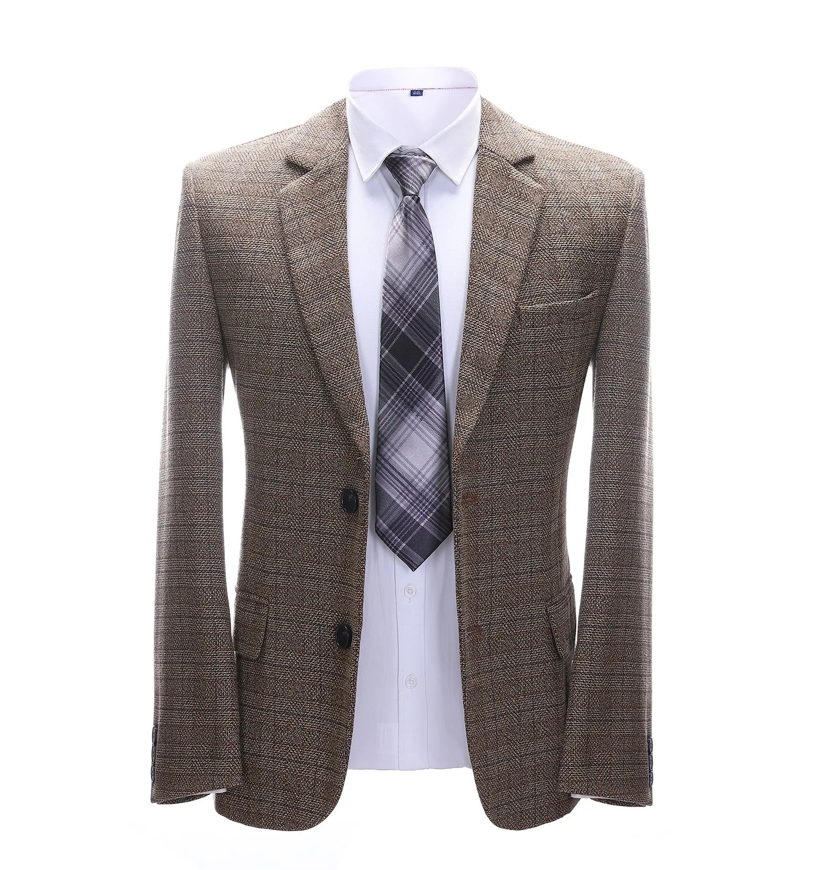Men's Formal Brown Plaid Notch Lapel Blazer