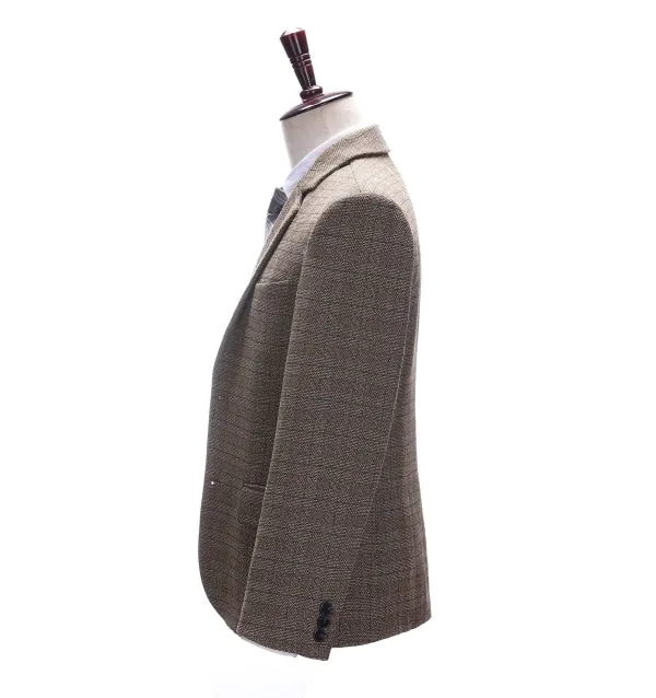 Men's Formal Brown Plaid Notch Lapel Blazer