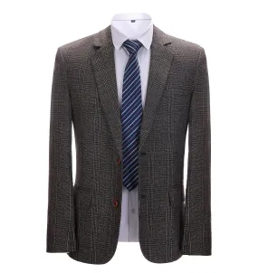 Men's Formal Coffee Plaid Notch Lapel Blazer