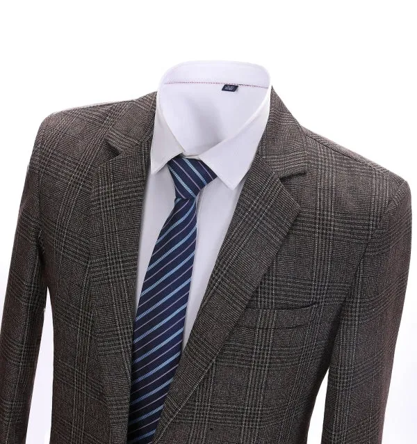 Men's Formal Coffee Plaid Notch Lapel Blazer