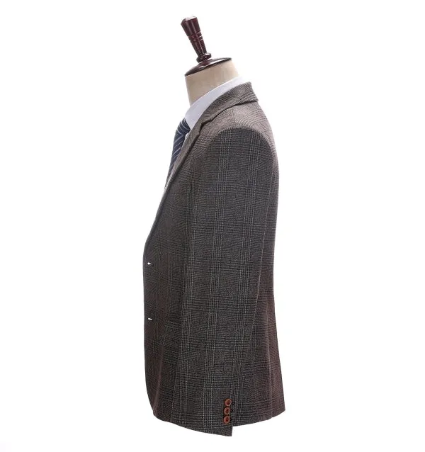 Men's Formal Coffee Plaid Notch Lapel Blazer
