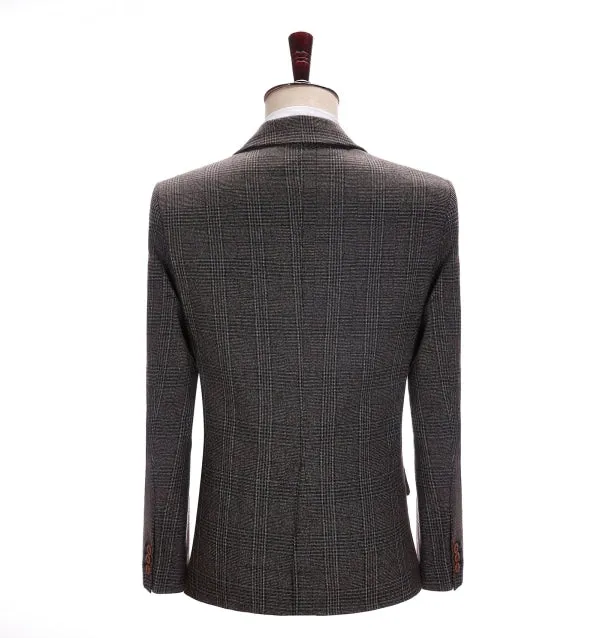 Men's Formal Coffee Plaid Notch Lapel Blazer
