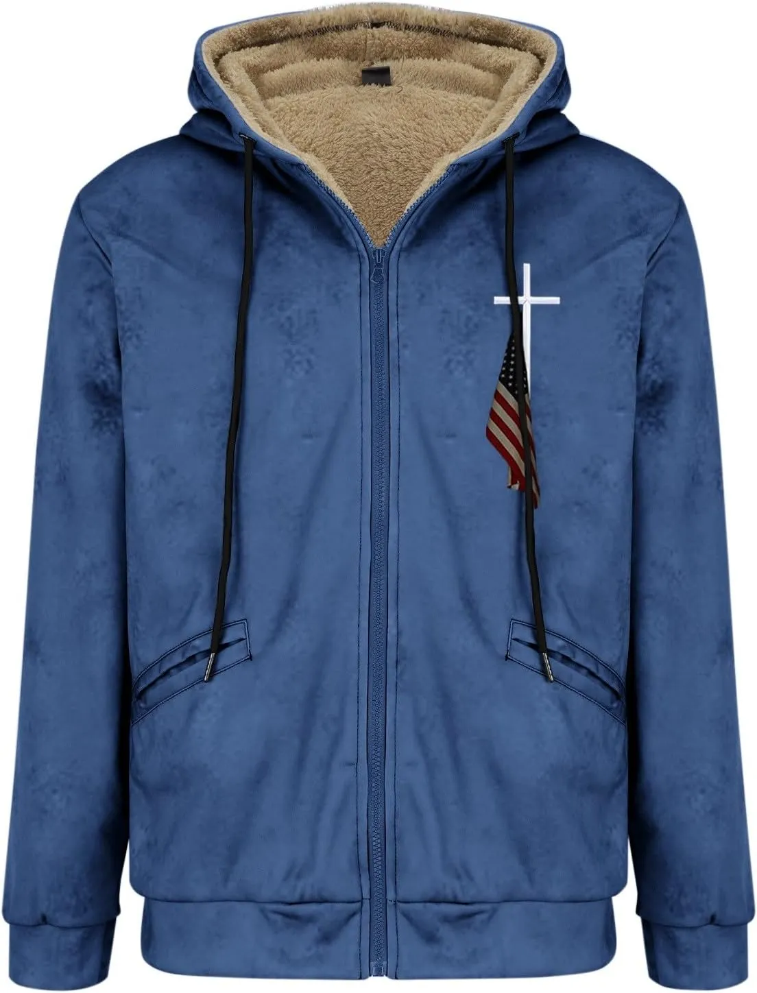 Mens Jacket Winter Color Men's Plush Jacket Collar Solid Long Hooded Men's Windbreaker Single Breasted Winter Coat