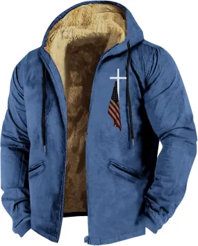 Mens Jacket Winter Color Men's Plush Jacket Collar Solid Long Hooded Men's Windbreaker Single Breasted Winter Coat
