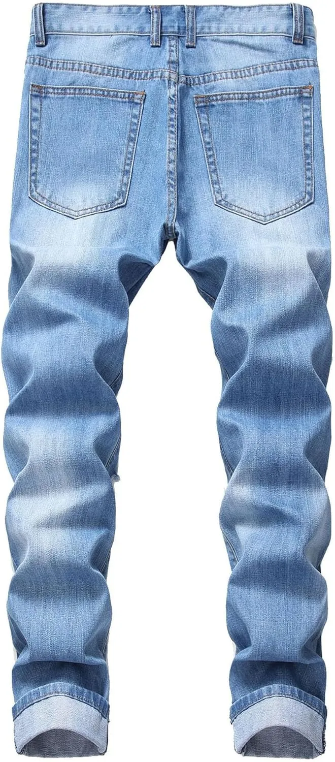 Men's Jeans Slim Fit Stretch Skinny Ripped Jeans for Men Stacked Distressed Straight Pants