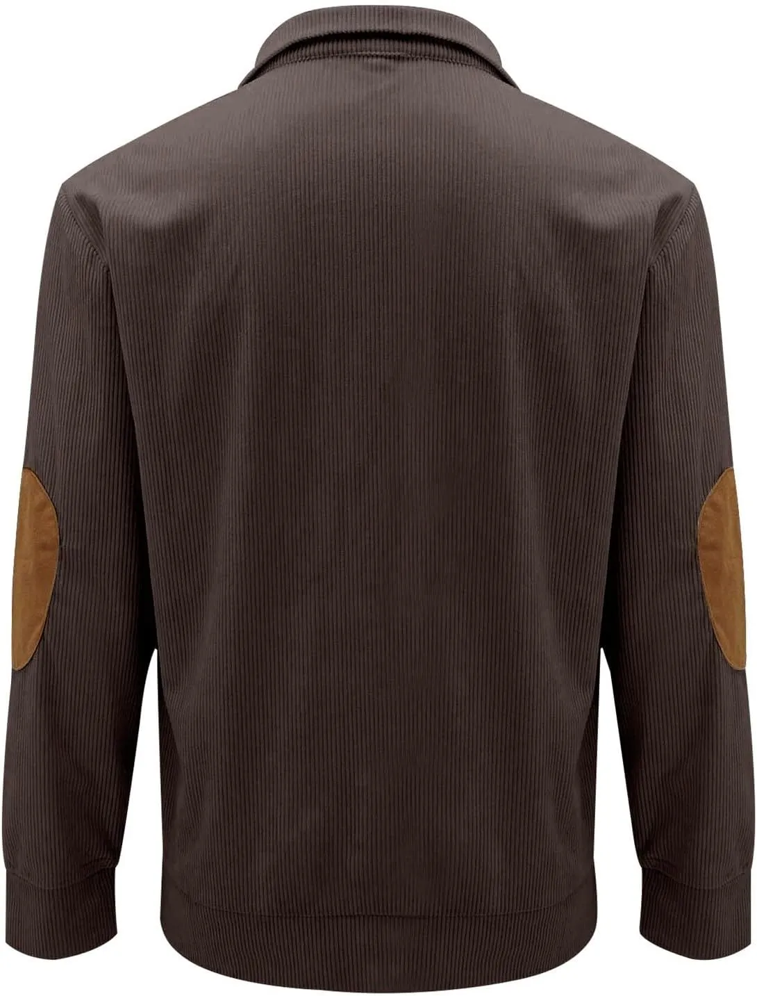 Mens Long Sleeve Sweatshirts Corduroy Elbow Patches Shirt Lapel Collar Pullover Fall Western Tops