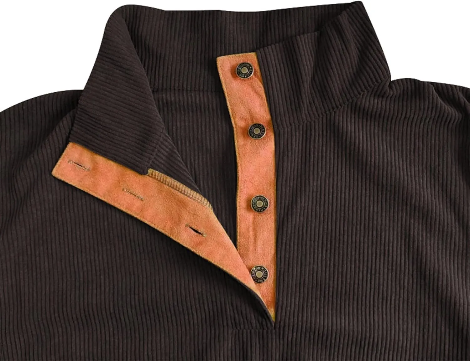 Mens Long Sleeve Sweatshirts Corduroy Elbow Patches Shirt Lapel Collar Pullover Fall Western Tops