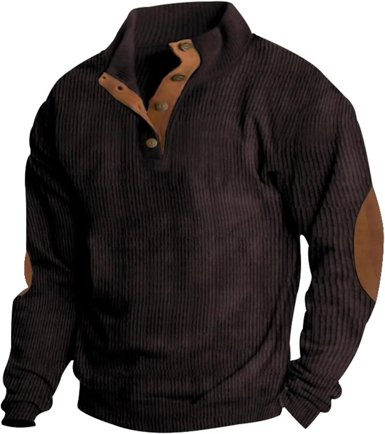 Mens Long Sleeve Sweatshirts Corduroy Elbow Patches Shirt Lapel Collar Pullover Fall Western Tops