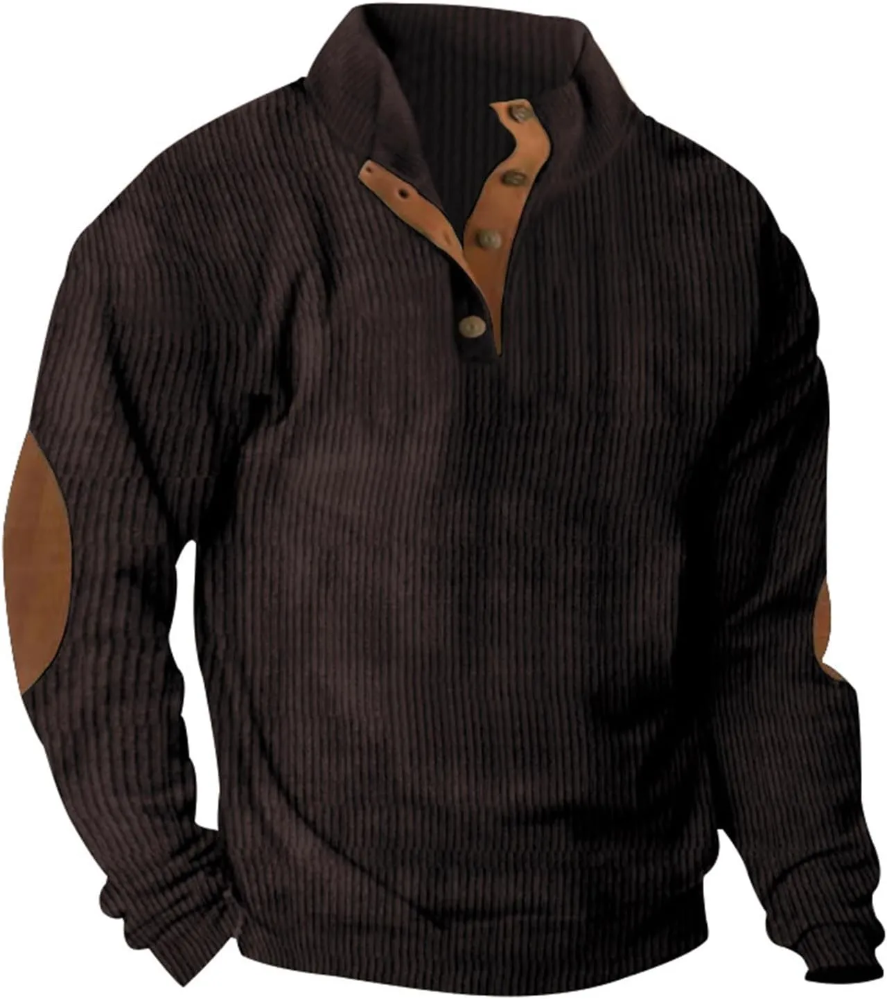 Mens Long Sleeve Sweatshirts Corduroy Elbow Patches Shirt Lapel Collar Pullover Fall Western Tops