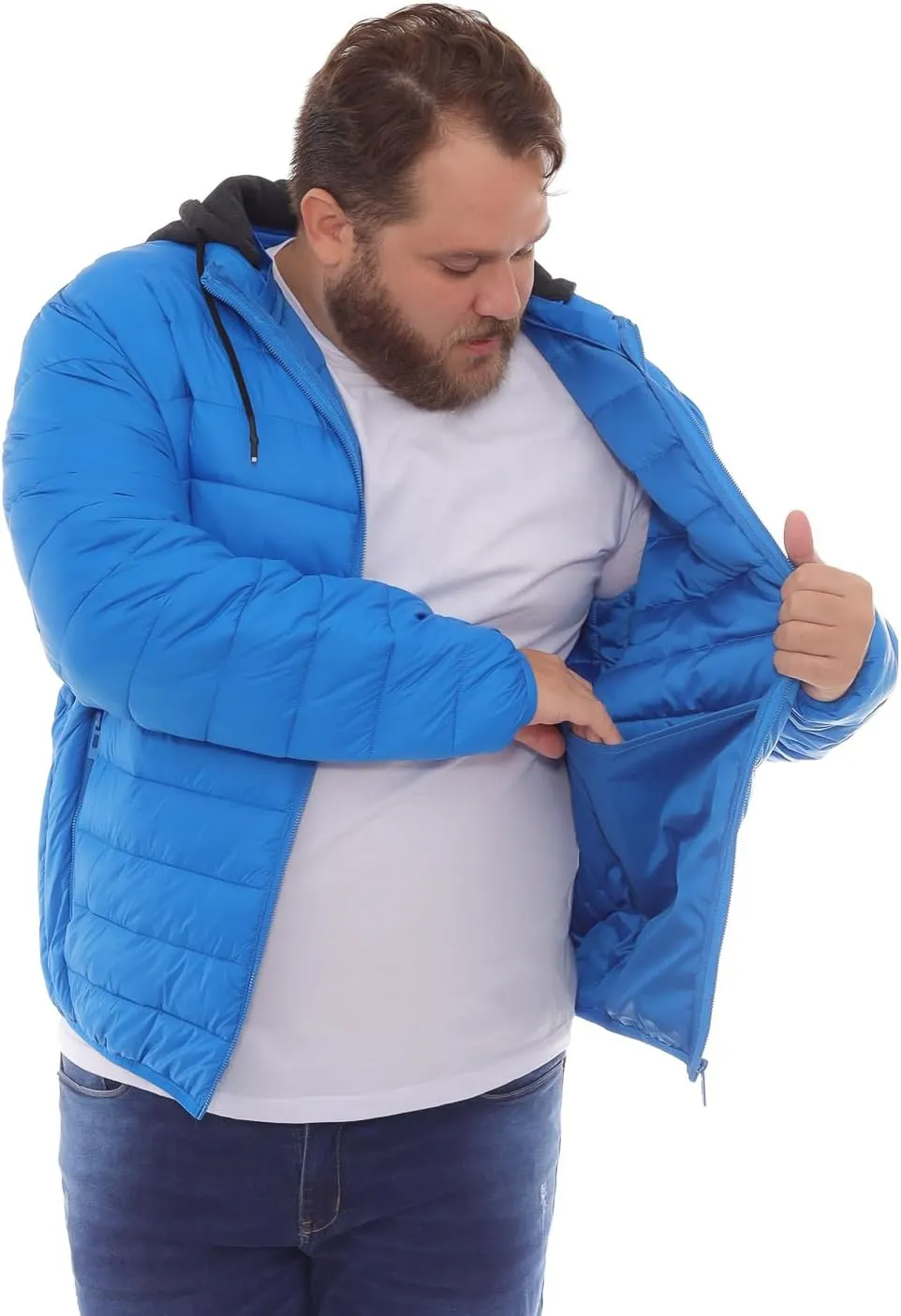 Men's Plus Size Puffer Jacket – Lightweight Hooded Insulated Winter Coat, Windproof, Zipper Down Jacket, Warm & Durable