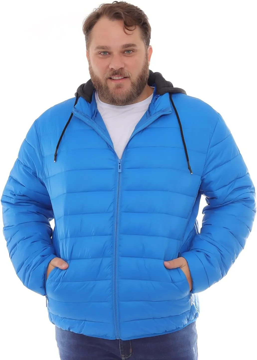 Men's Plus Size Puffer Jacket – Lightweight Hooded Insulated Winter Coat, Windproof, Zipper Down Jacket, Warm & Durable