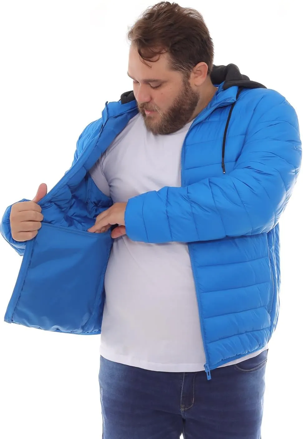 Men's Plus Size Puffer Jacket – Lightweight Hooded Insulated Winter Coat, Windproof, Zipper Down Jacket, Warm & Durable