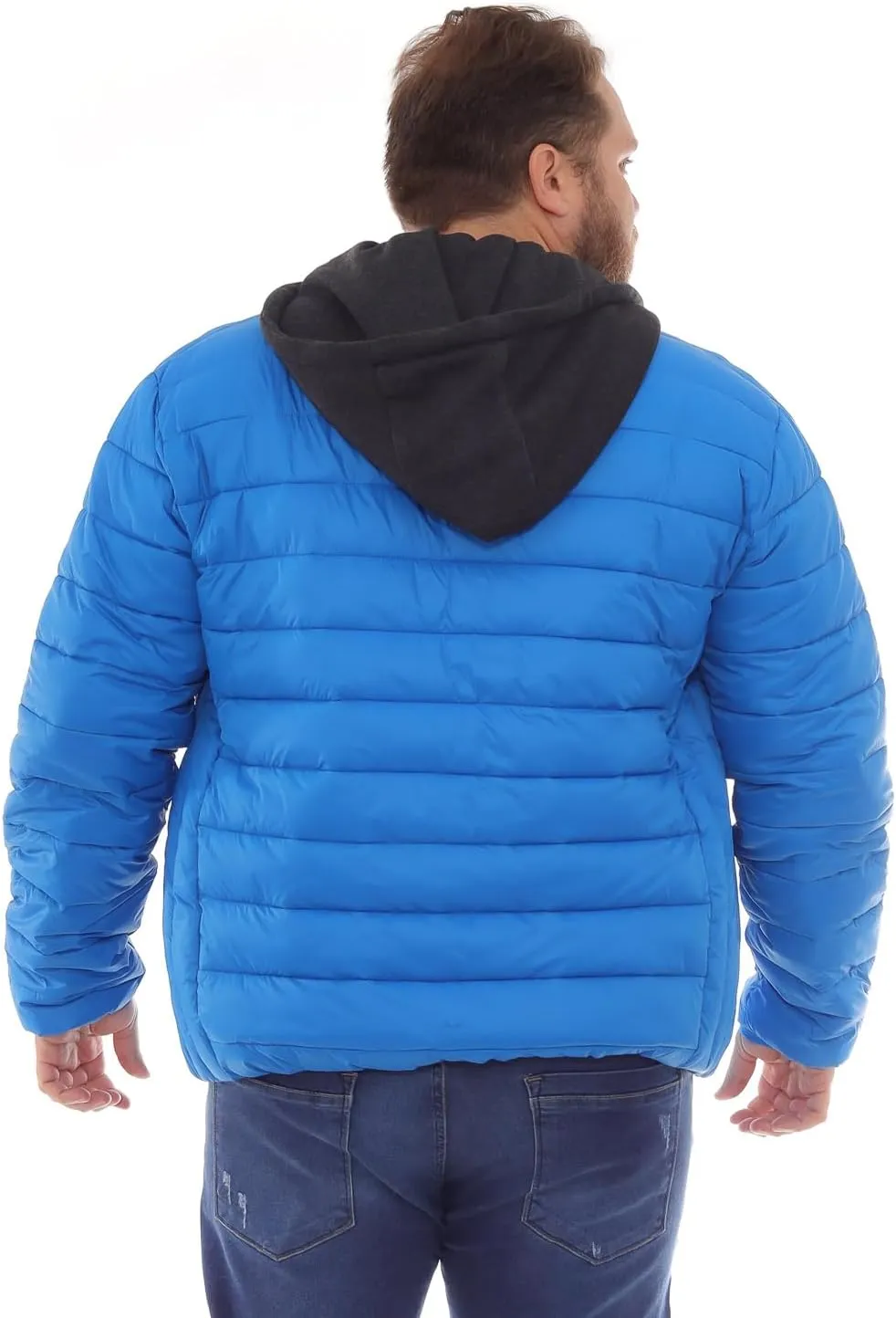 Men's Plus Size Puffer Jacket – Lightweight Hooded Insulated Winter Coat, Windproof, Zipper Down Jacket, Warm & Durable