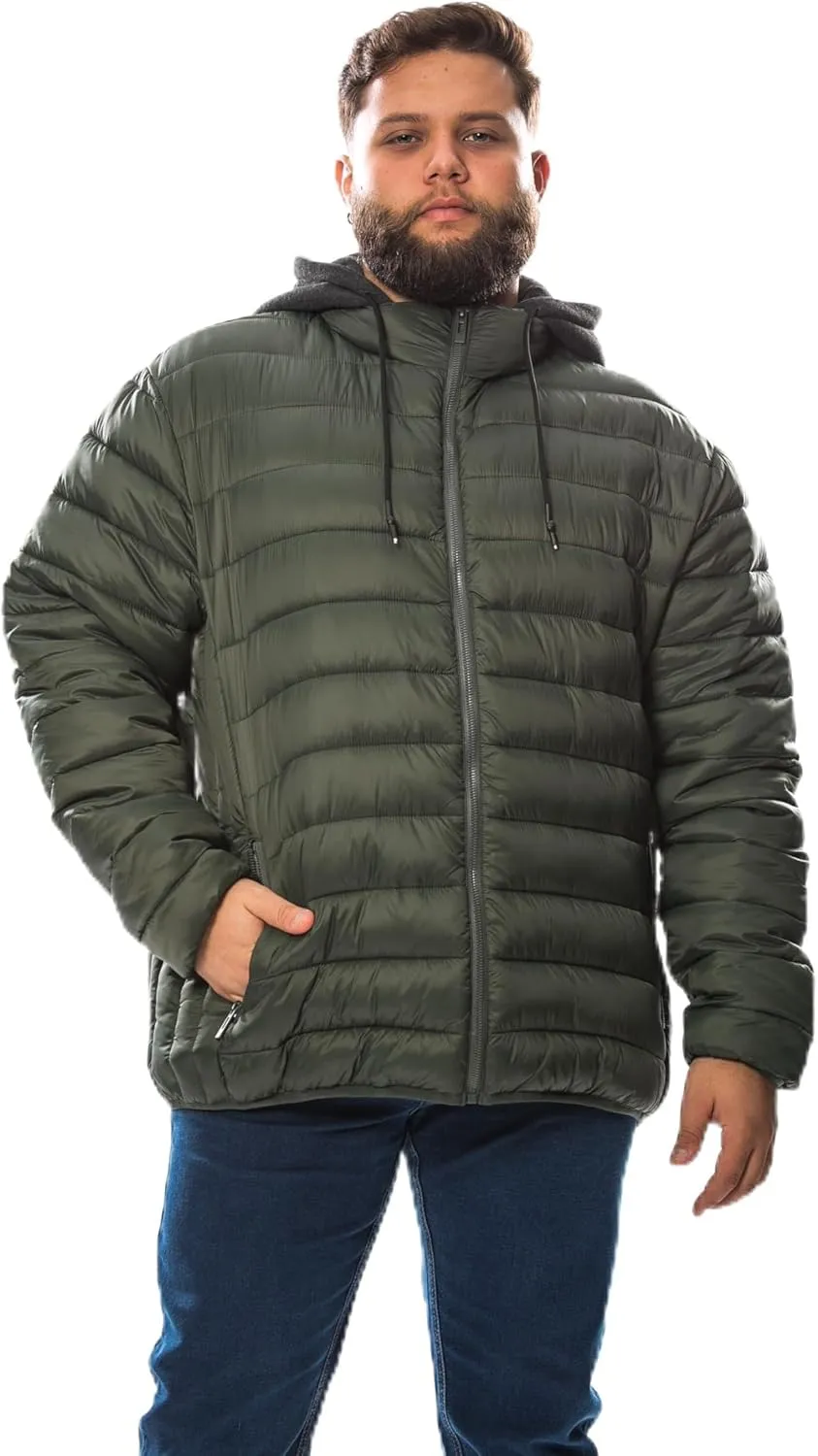 Men's Plus Size Puffer Jacket – Lightweight Hooded Insulated Winter Coat, Windproof, Zipper Down Jacket, Warm & Durable