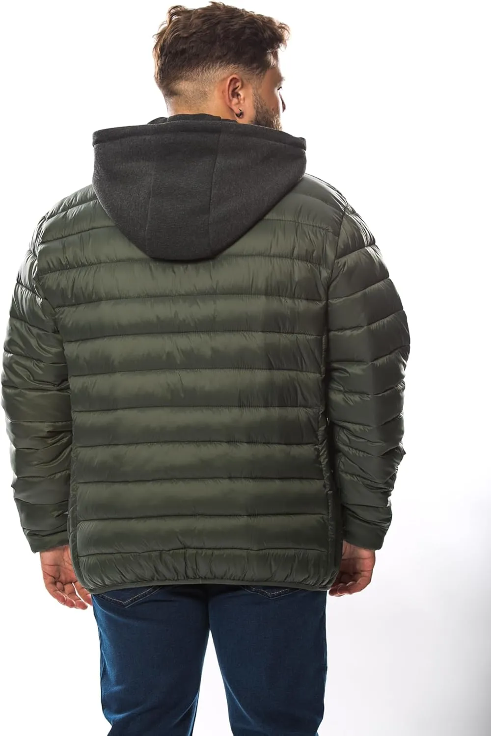 Men's Plus Size Puffer Jacket – Lightweight Hooded Insulated Winter Coat, Windproof, Zipper Down Jacket, Warm & Durable