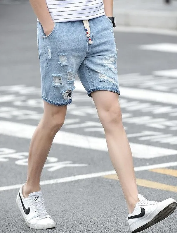 Men's Summer Cotton Ripped Breathable Denim Shorts