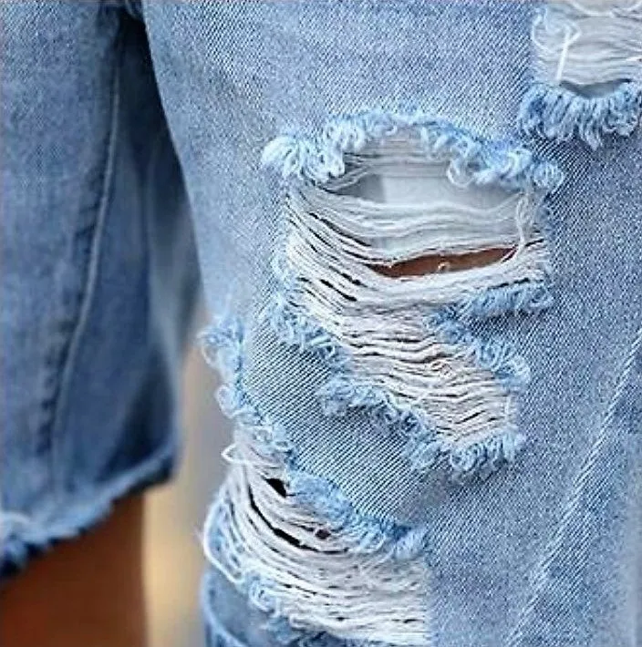 Men's Summer Cotton Ripped Breathable Denim Shorts