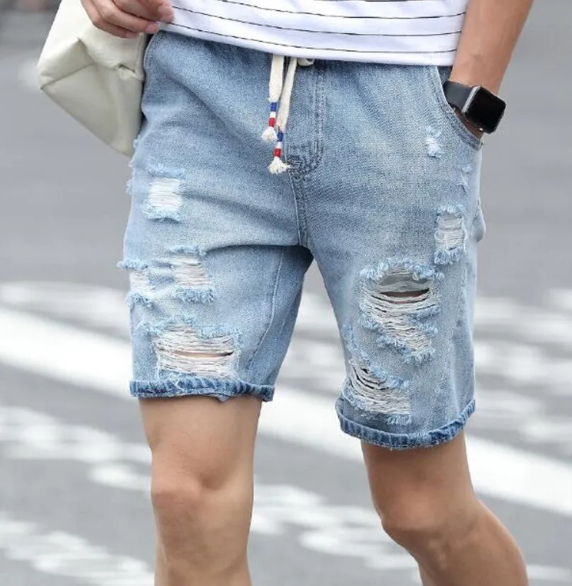 Men's Summer Cotton Ripped Breathable Denim Shorts