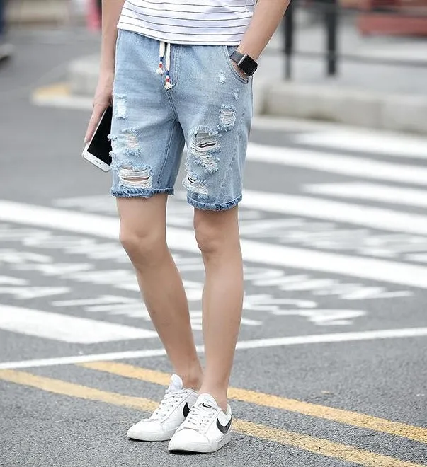 Men's Summer Cotton Ripped Breathable Denim Shorts