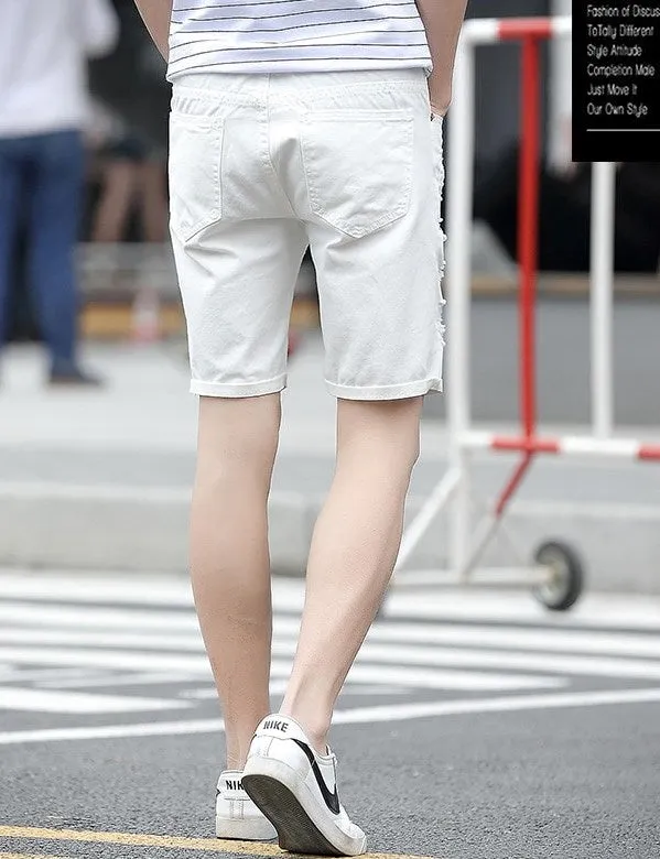 Men's Summer Cotton Ripped Breathable Denim Shorts