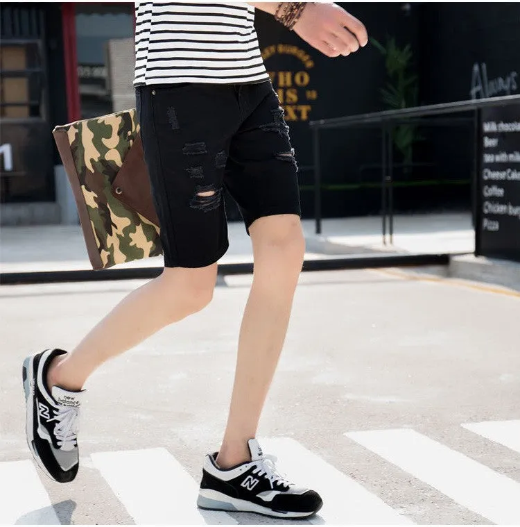 Men's Summer Cotton Ripped Breathable Denim Shorts