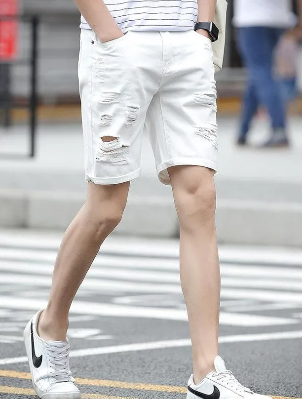 Men's Summer Cotton Ripped Breathable Denim Shorts