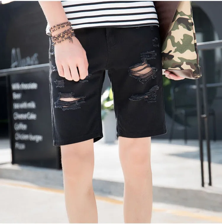 Men's Summer Cotton Ripped Breathable Denim Shorts